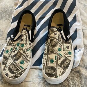 Brand New Never Worn custom designed vans slip on sneakers. Money design.
